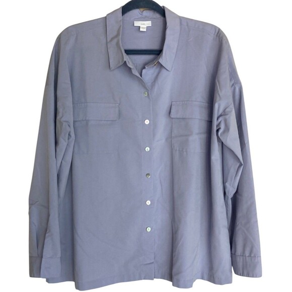 J Jill Button Up Tencel Modal Blend Periwinkle Shirt L Minimalist Classic - Picture 1 of 7